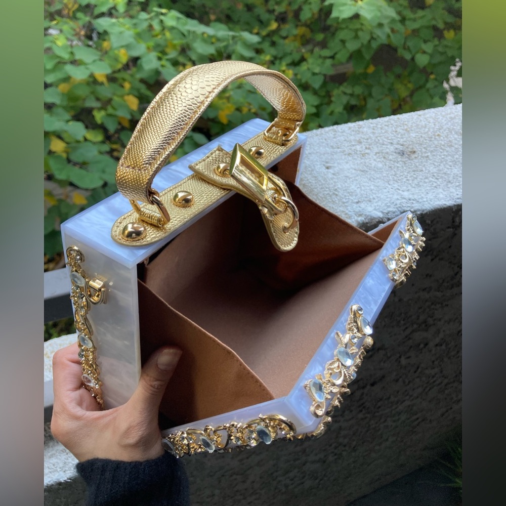 White Marbled gold hardware purse
